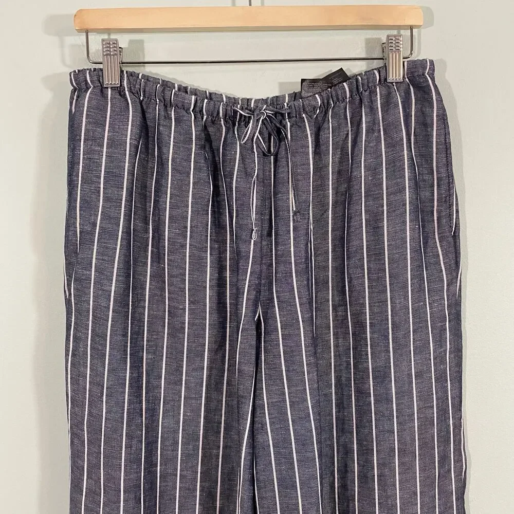 H&M Women Grey Chambray Viscose Linen Blend Pull On Pants Size M